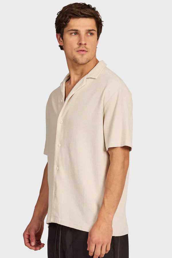 カルロス コットンワッフルシャツ ショートスリーブシャツ - Mist Grey