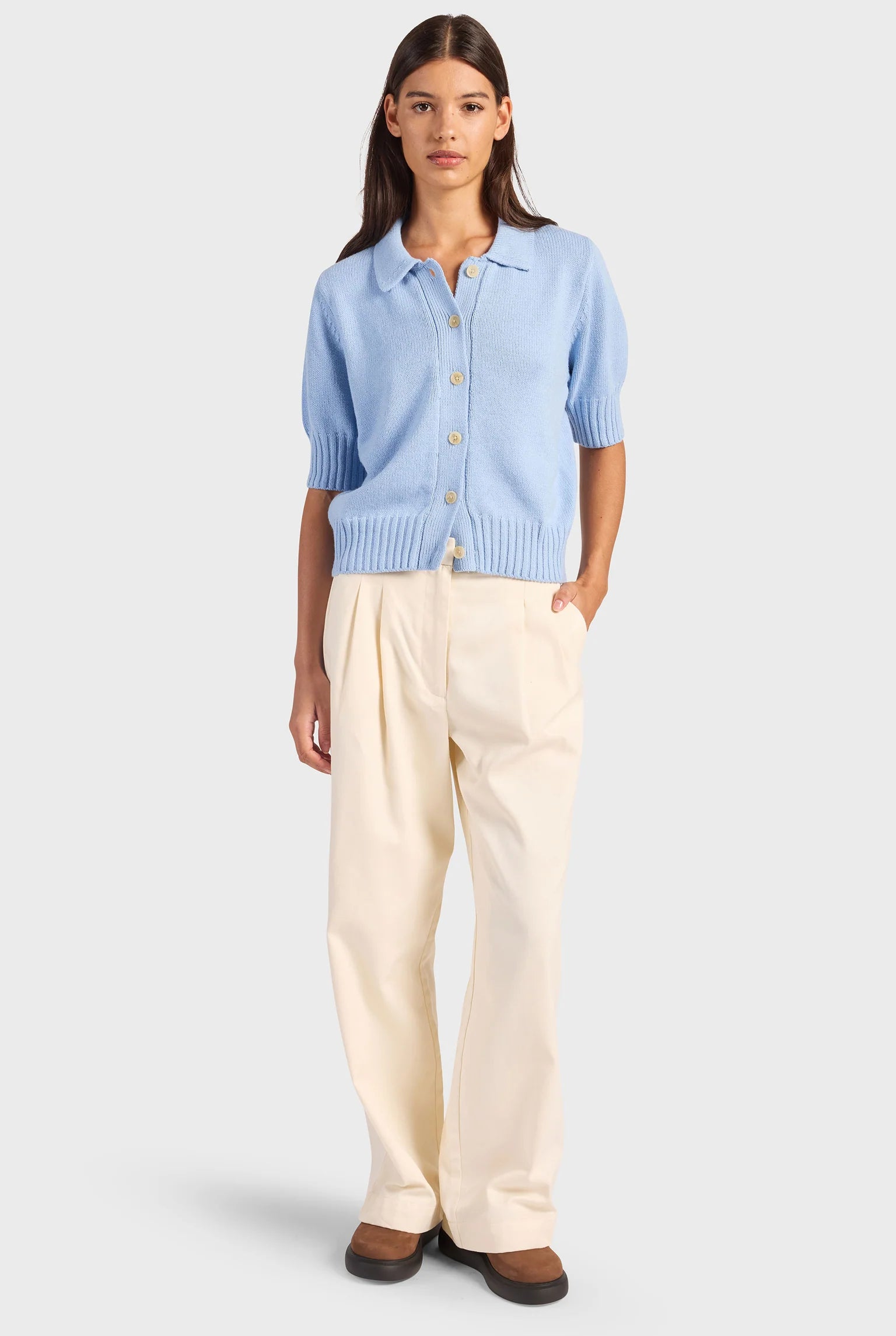 ビリーショートスリーブニットトップ - Bleach Blue