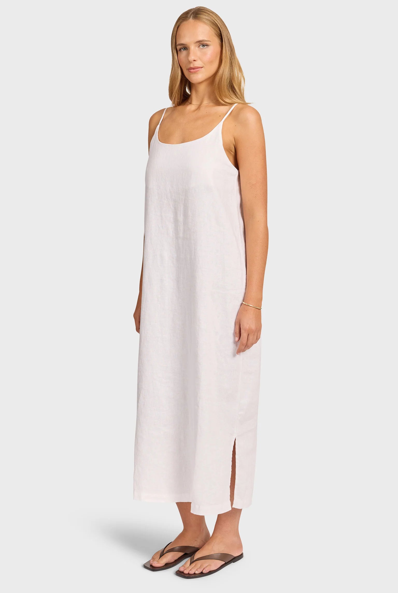 エッセンシャル リネンスリップドレス - White