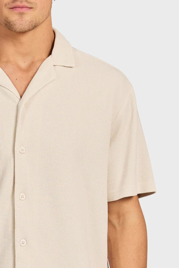 カルロス コットンワッフルシャツ ショートスリーブシャツ - Mist Grey