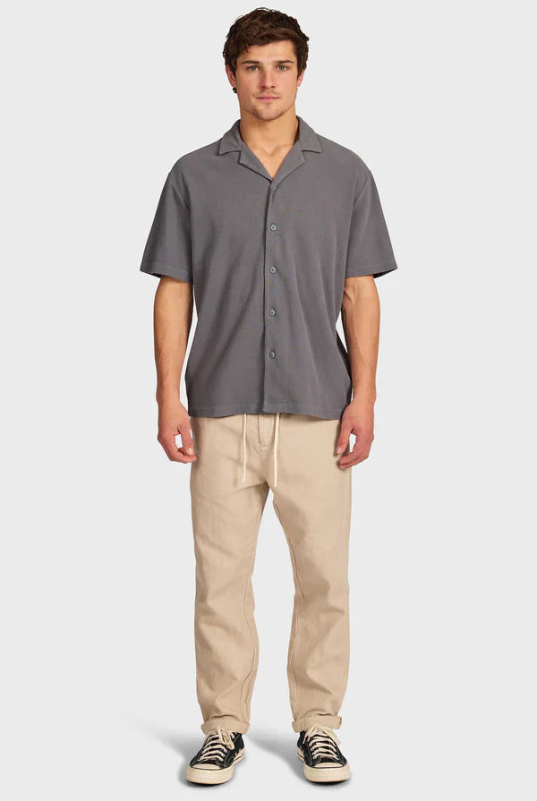 カルロス コットンワッフルシャツ ショートスリーブシャツ - Graphite Blue