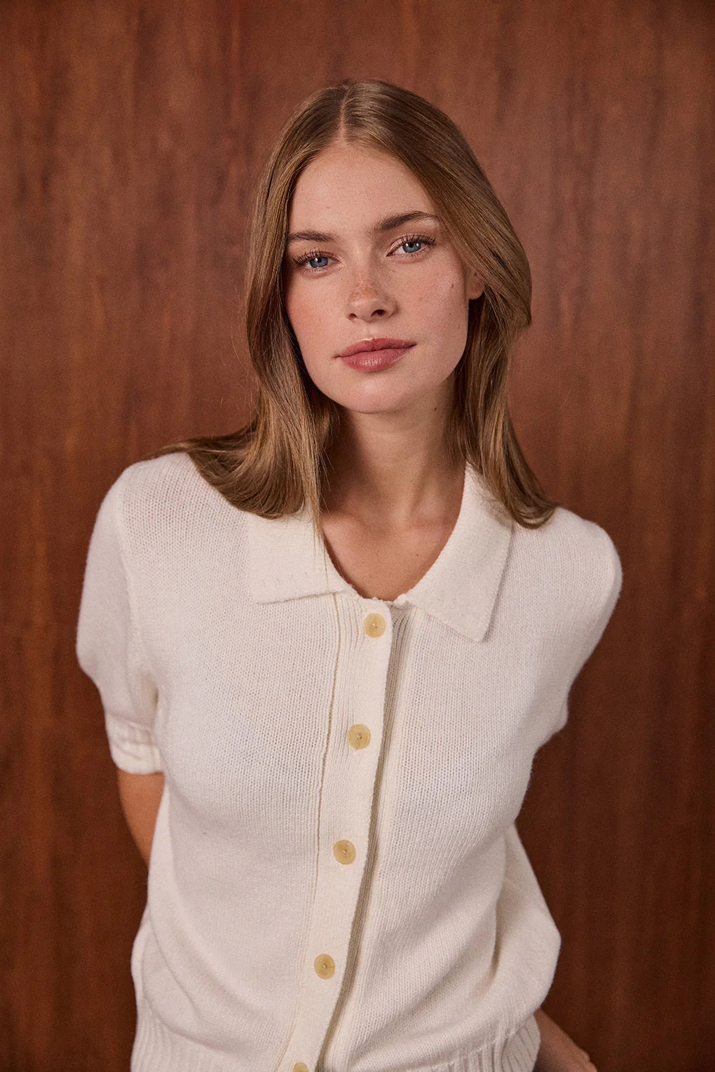 ビリーショートスリーブニットトップ - Silk White