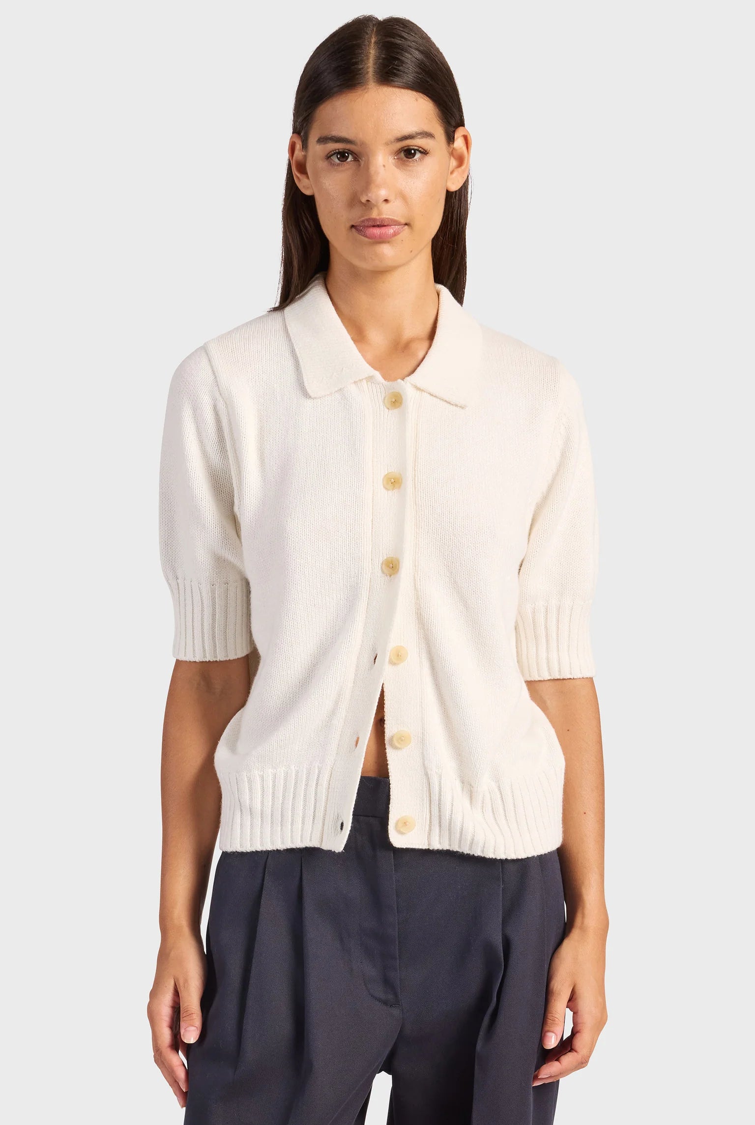 ビリーショートスリーブニットトップ - Silk White