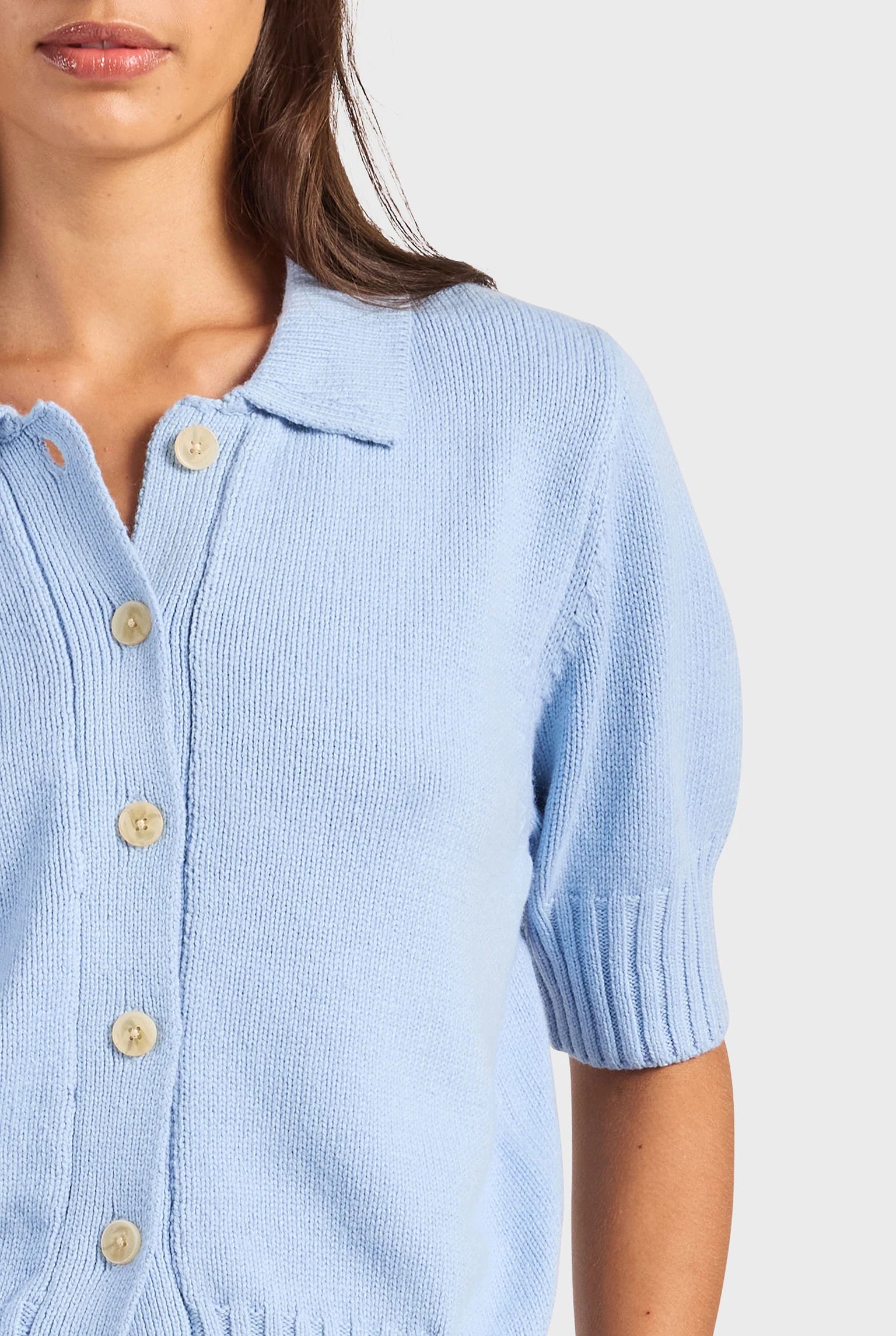 ビリーショートスリーブニットトップ - Bleach Blue