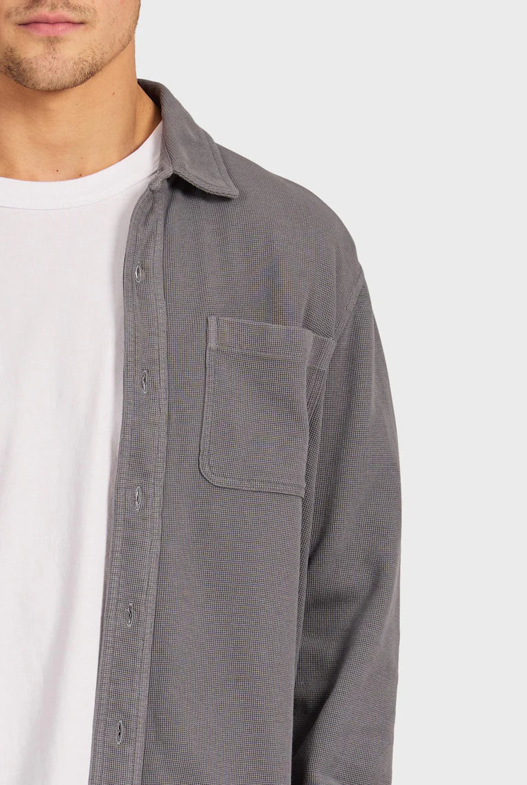 カルロス コットンワッフルシャツ - Graphite Blue