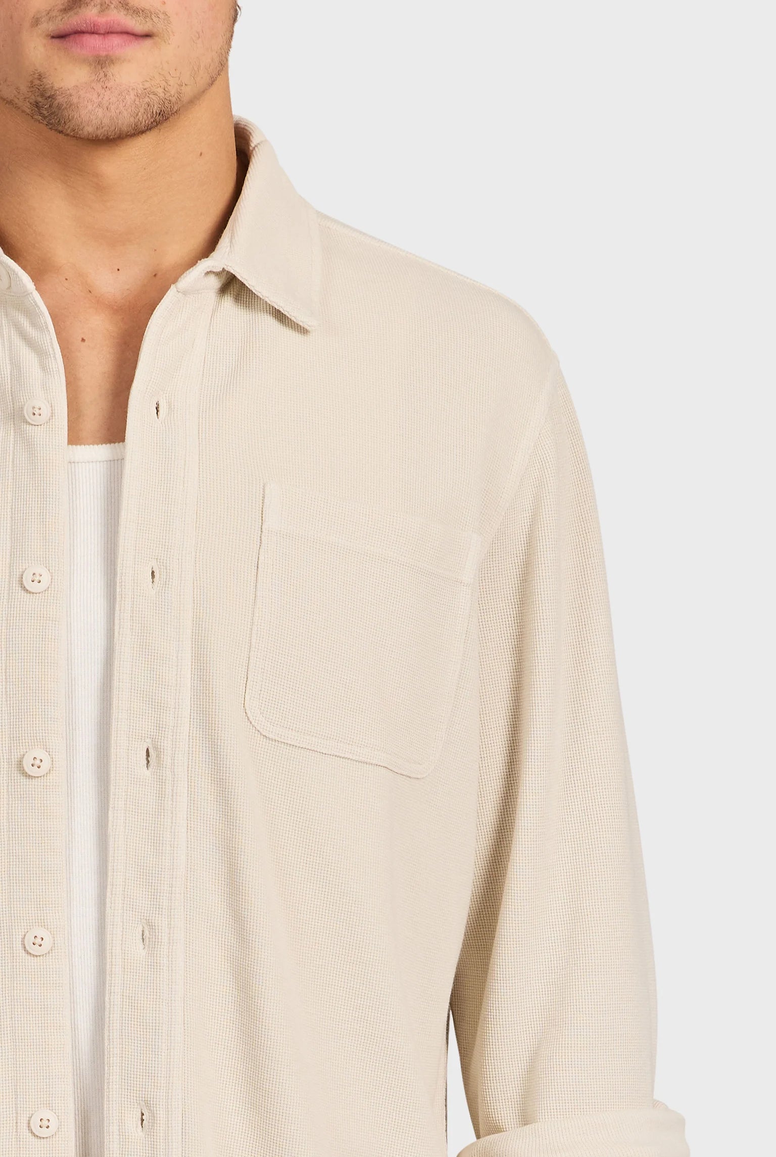 カルロス コットンワッフルシャツ - Mist Grey