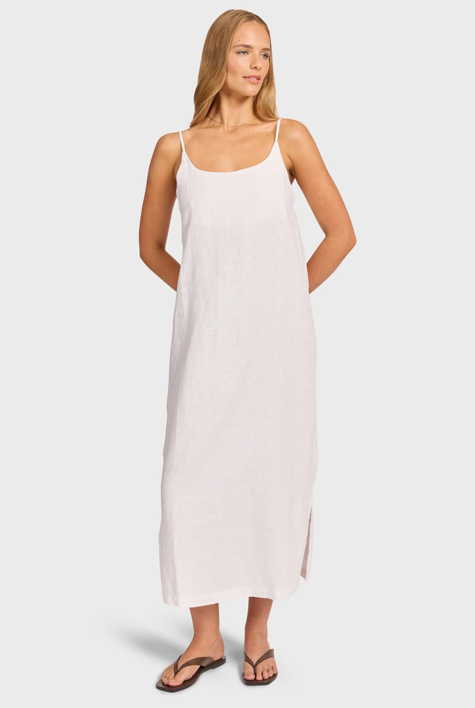 エッセンシャル リネンスリップドレス - White